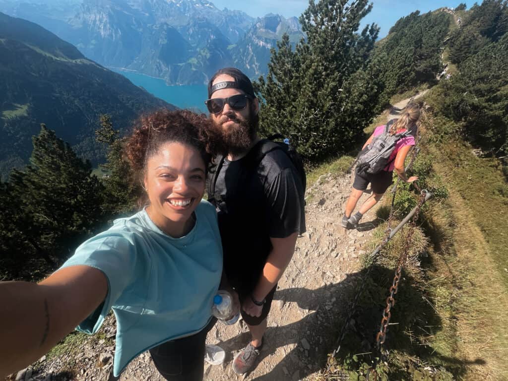 Guide to Hiking in Interlaken: 8 Incredible Trails for Every Fitness Level 5 a man and woman taking a selfie on a mountain trail